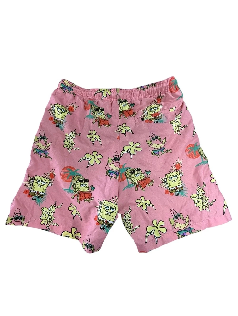 Men's SPONGEBOB Swim Shorts with Cartoon Print, Elastic Waistband - SIZE Med